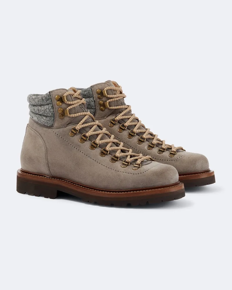 Brunello Cucinelli Schnürstiefel aus Veloursleder Beige