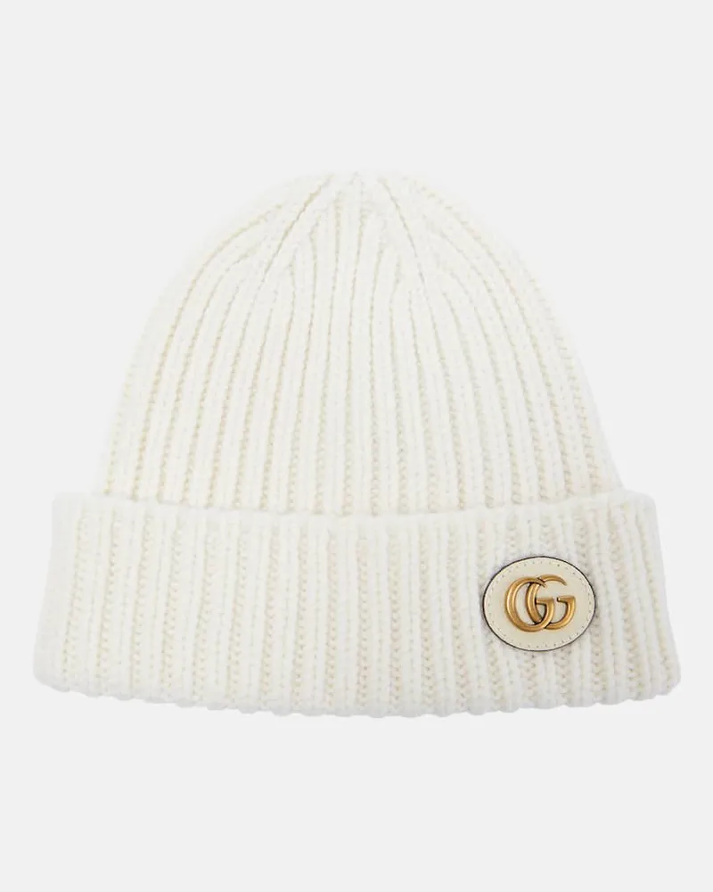 Gucci Mütze Double G aus Wolle und Kaschmir Weiß