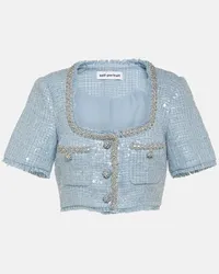 Self-Portrait Verziertes Cropped-Top aus Boucle Blau