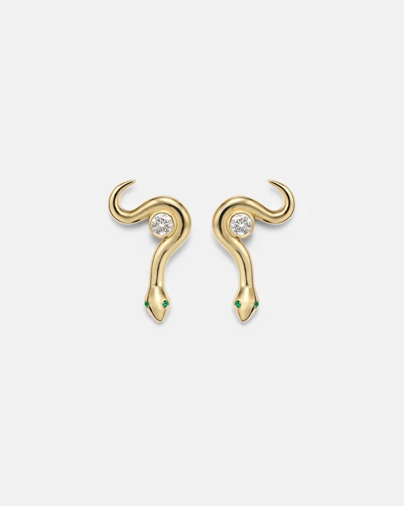 Ileana Makri Ohrringe Serpent Nest aus 18kt Gelbgold mit Diamanten und Smaragden Gold