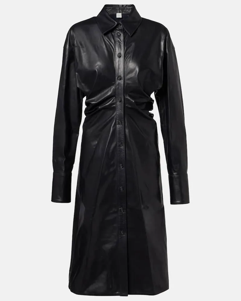 Totême Hemdblusenkleid aus Leder Schwarz