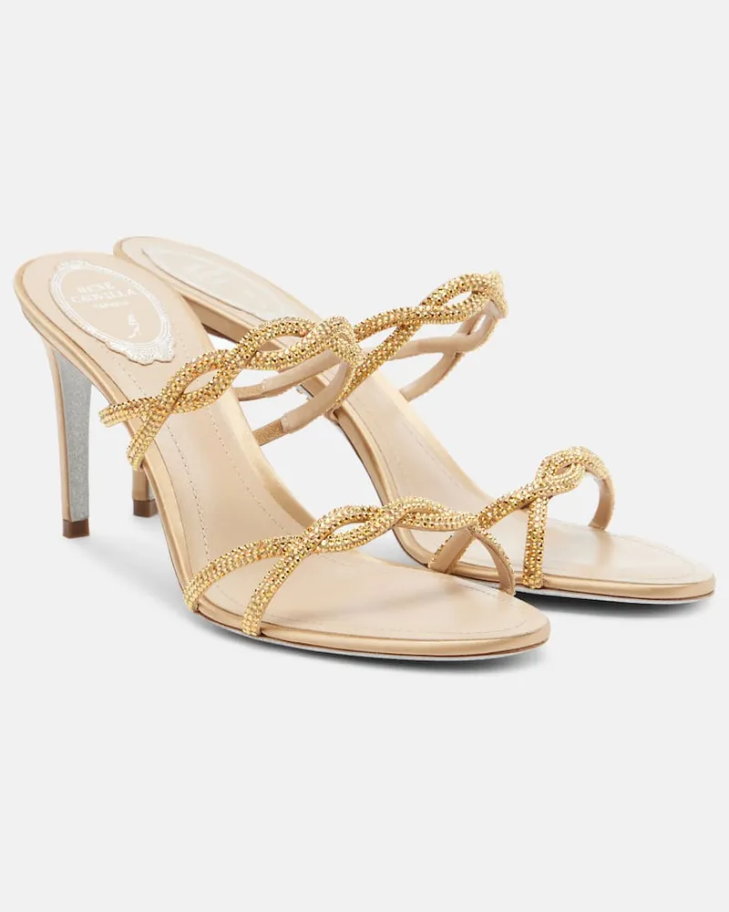René Caovilla Sandalen Braid aus Satin mit Kristallen Gold