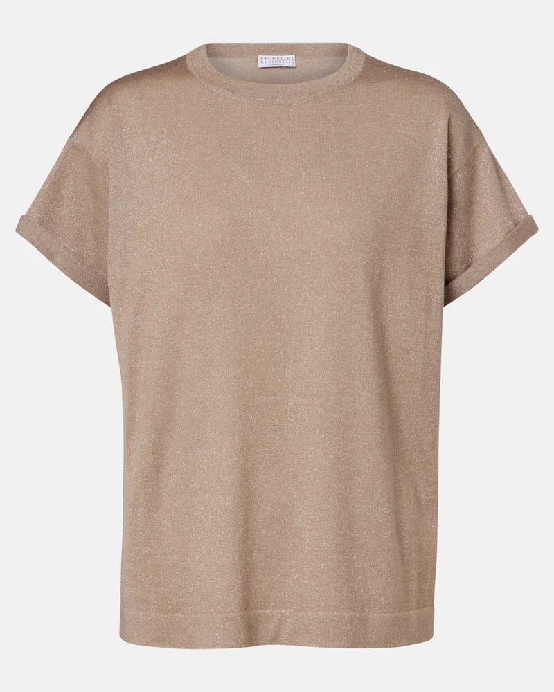 Brunello Cucinelli T-Shirt aus einem Kaschmirgemisch Beige
