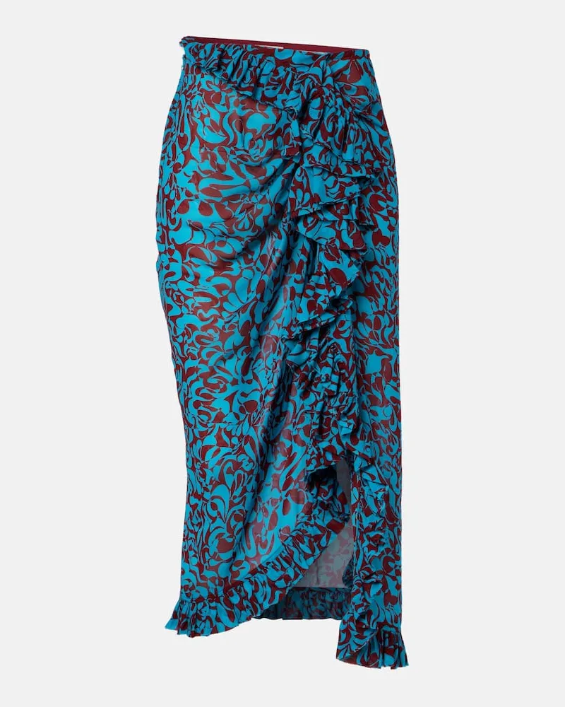 Dries van Noten Bedruckter Midirock Blau