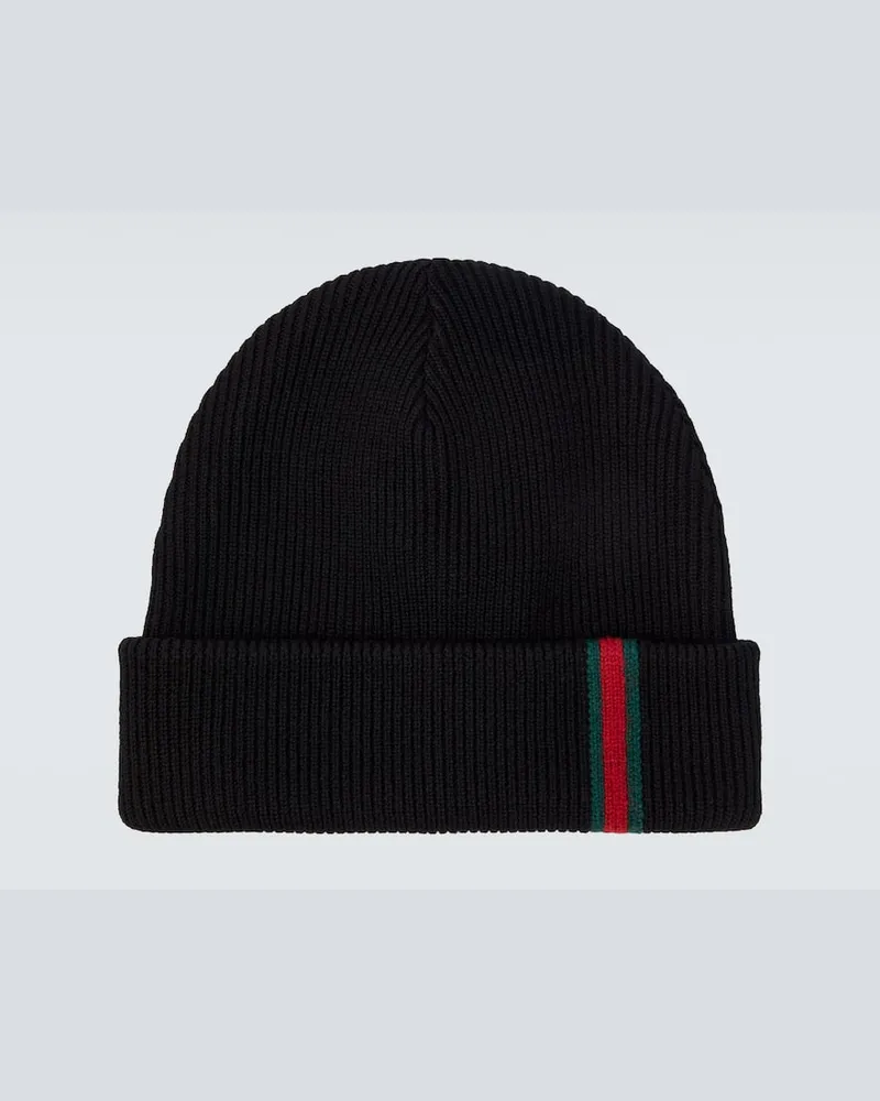 Gucci Mütze Web Stripe aus Wolle Schwarz
