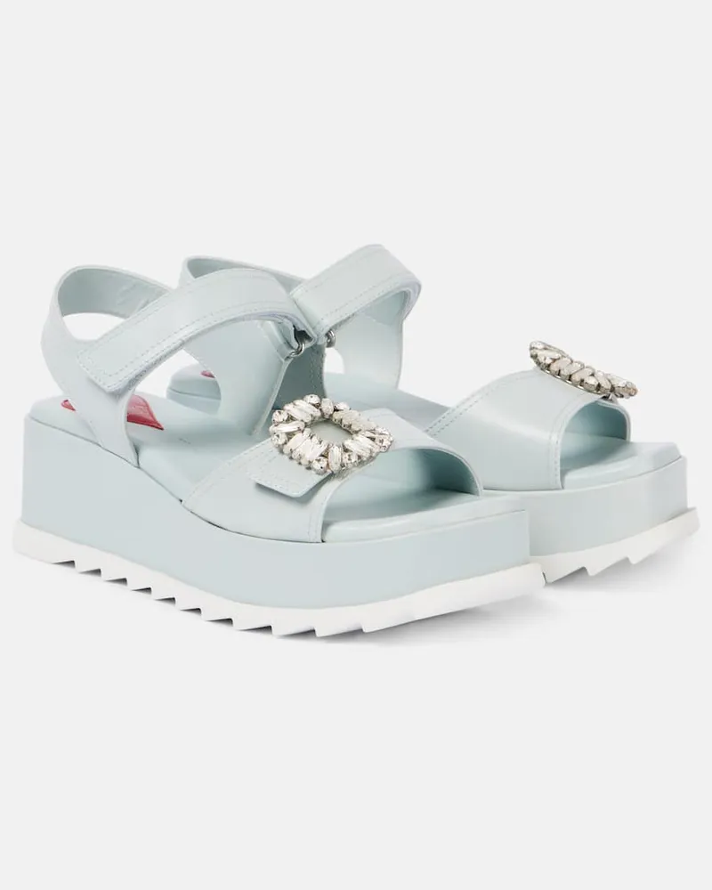 Roger Vivier Verzierte Plateausandalen aus Leder Blau