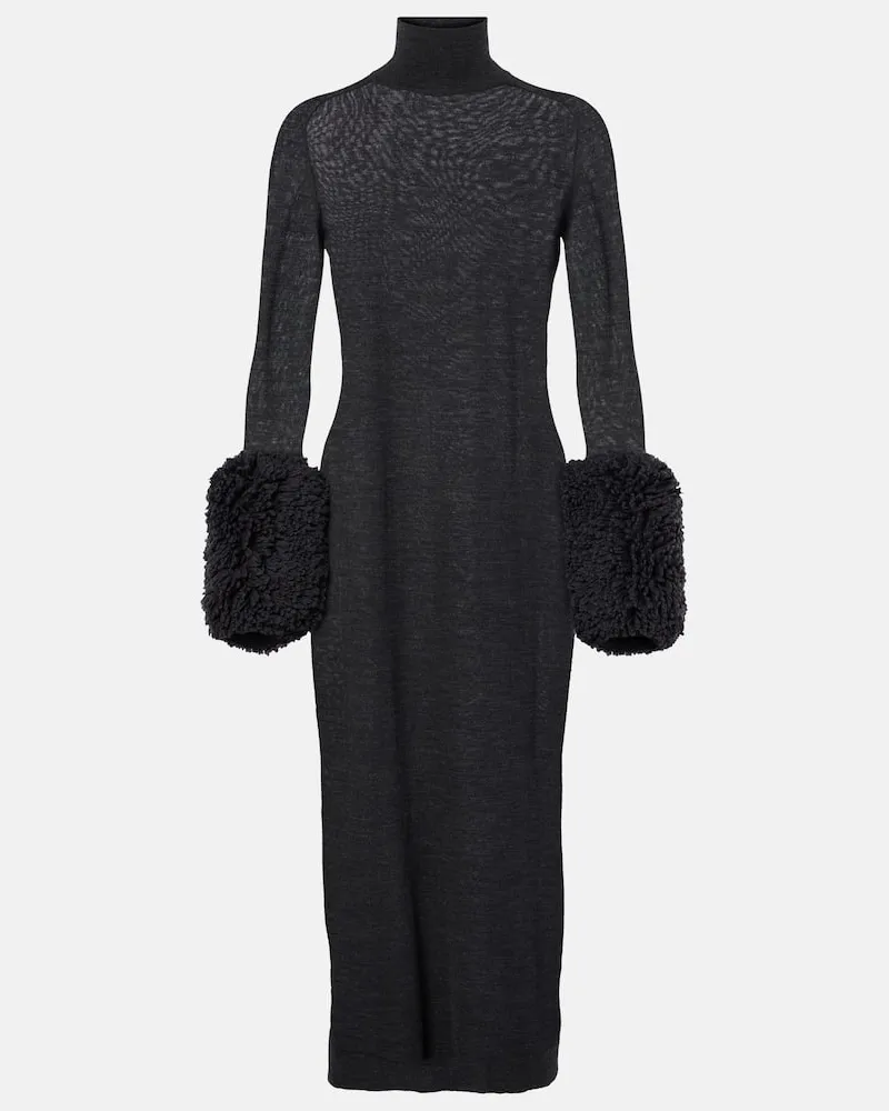 Alaïa Alaïa Midikleid aus Schurwolle mit Faux Shearling Schwarz