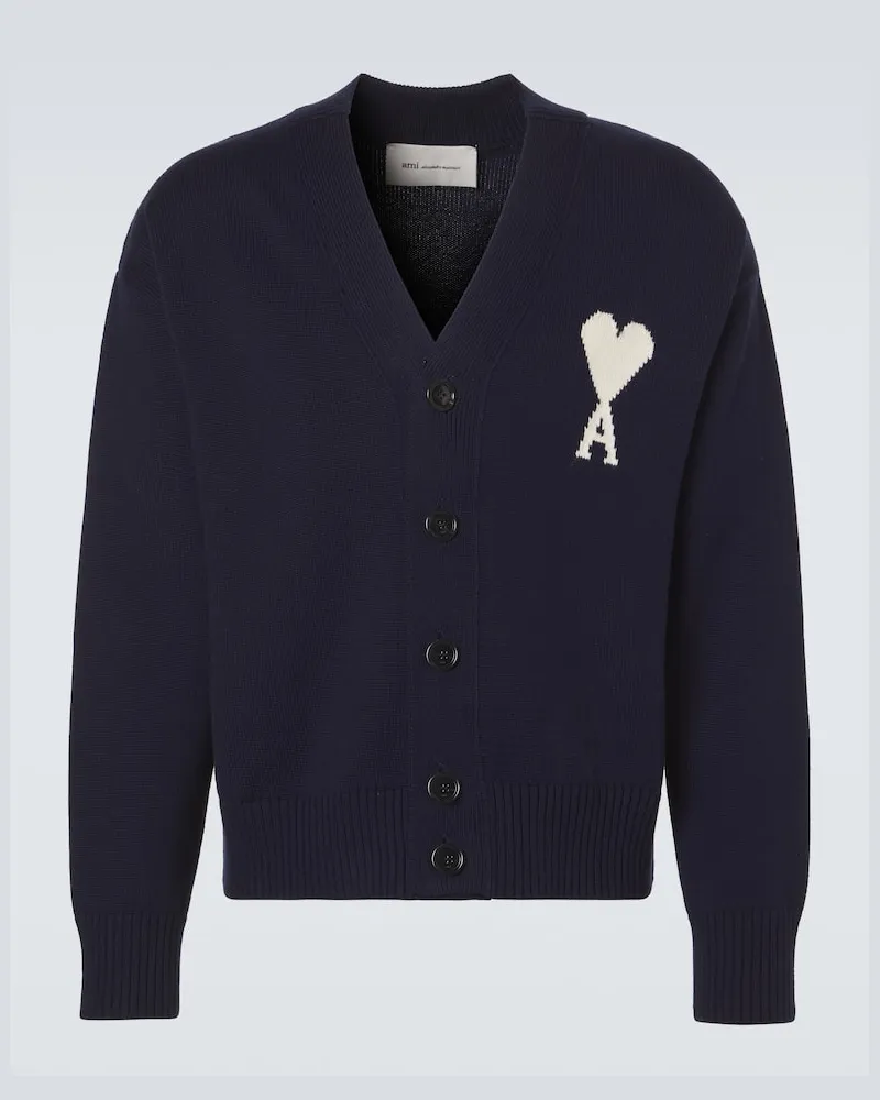 AMI Paris Cardigan Ami de Cœur aus Wolle und Baumwolle Blau