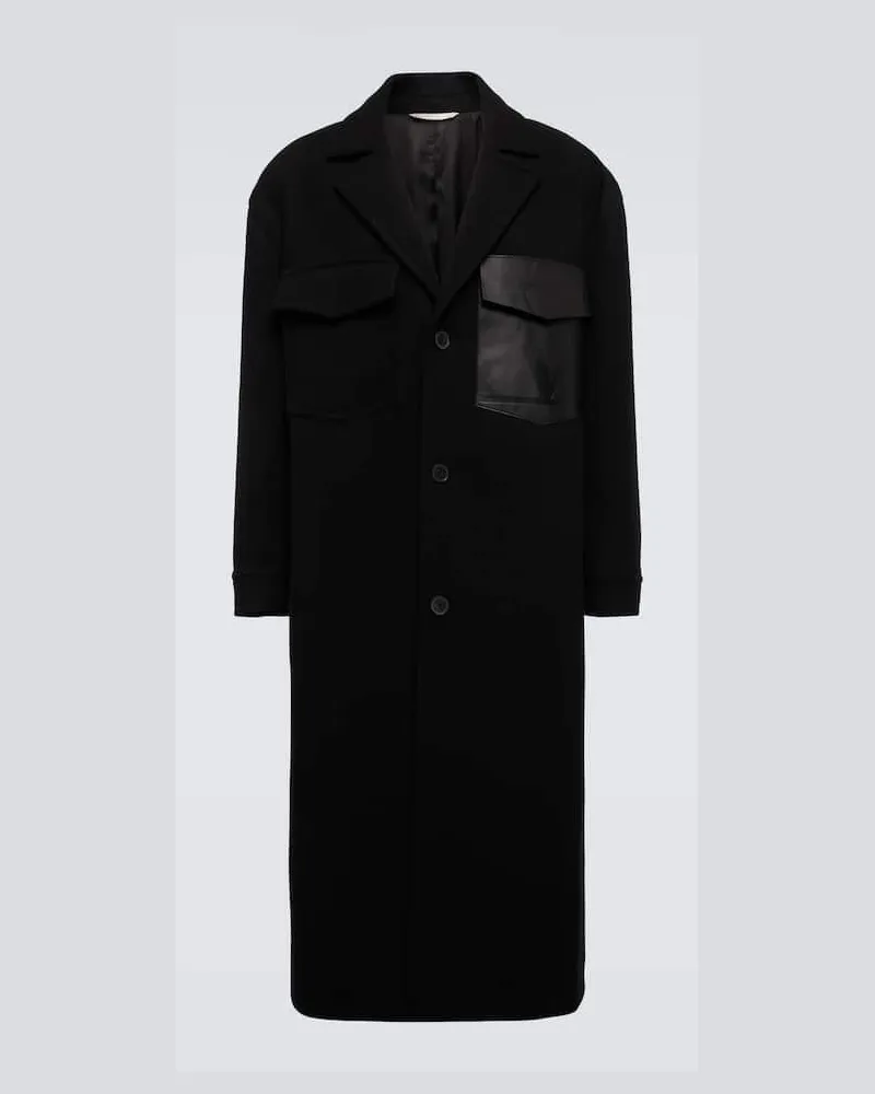 Valentino Garavani Mantel aus Wolle mit Leder Schwarz