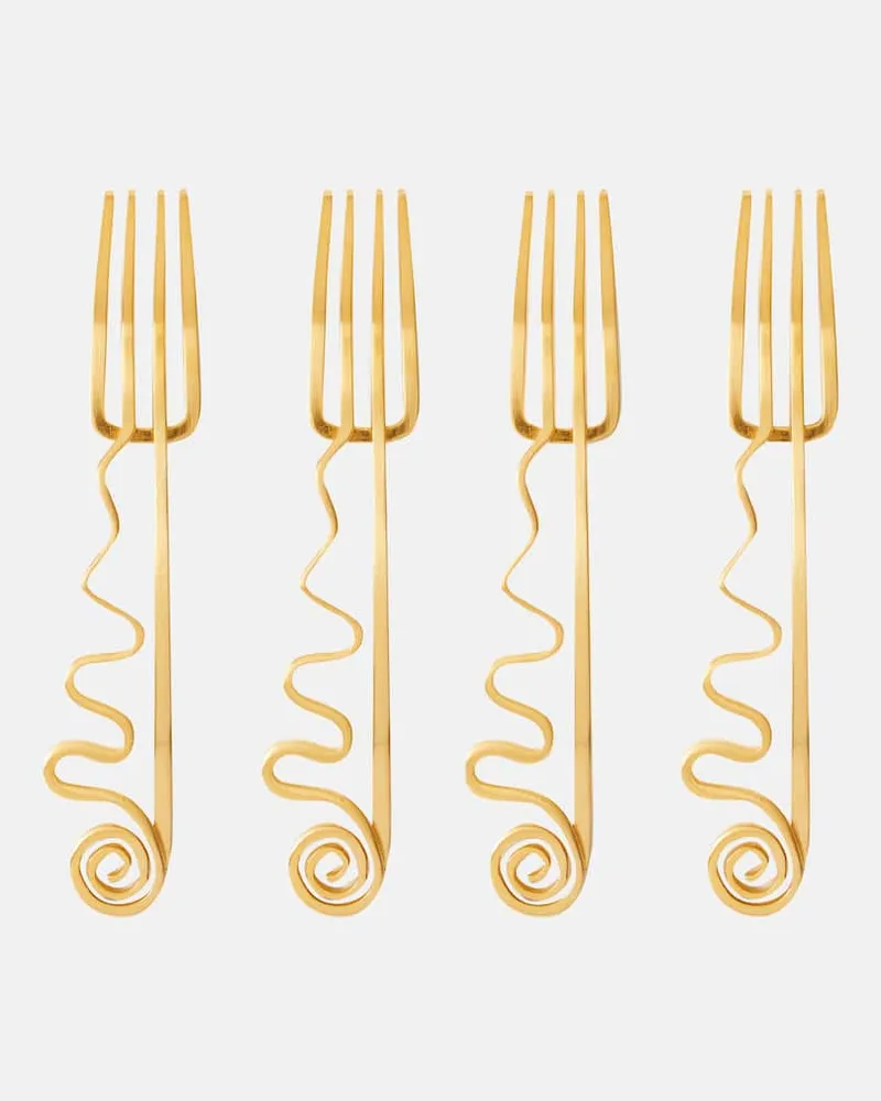 L’OBJET Set Spirale aus vier Cocktailgabeln Gold