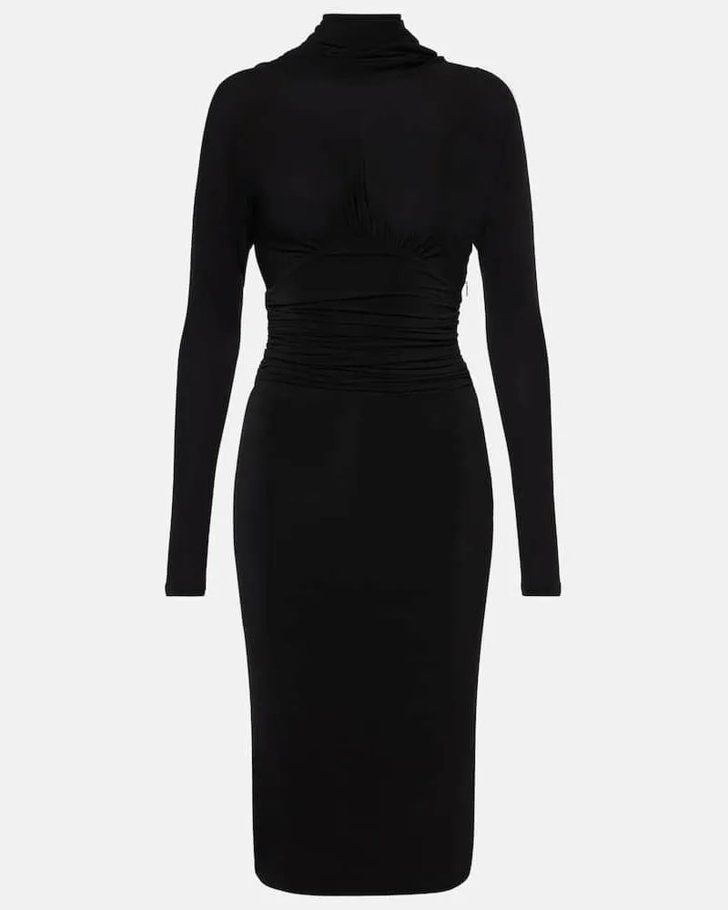 Saint Laurent Midikleid aus Jersey Schwarz