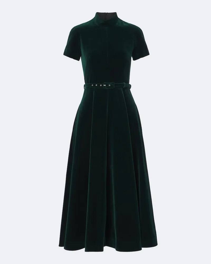 EMILIA WICKSTEAD Midikleid Camilla aus Baumwoll-Samt Grün