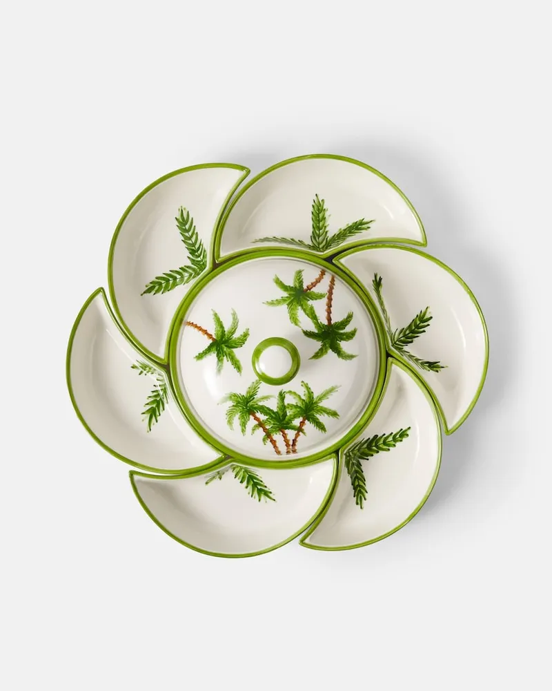 Les-Ottomans Set Palm aus Vorspeisentellern und Servierschale Weiß