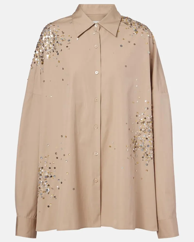 Dries van Noten Oversize-Hemd aus Baumwolle mit Pailletten Beige