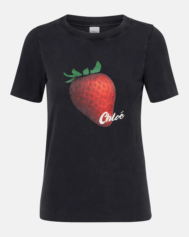 Chloé Chloé Bedrucktes T-Shirt aus Baumwoll-Jersey Schwarz