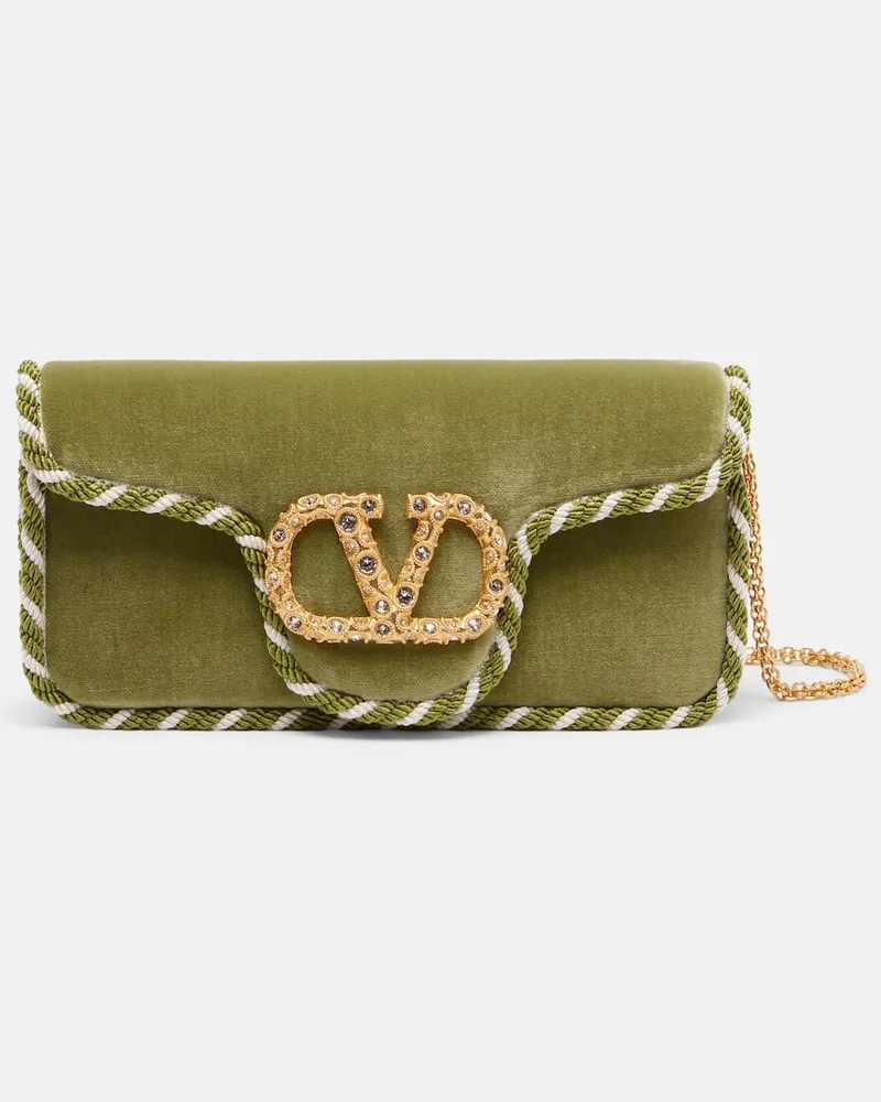 Valentino Garavani Verzierte Clutch Locò Mini aus Samt Grün
