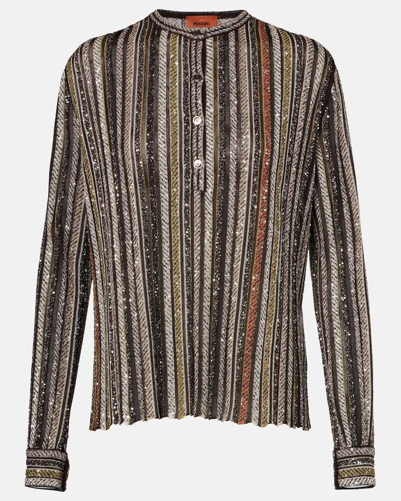 Missoni Henley-Top aus Strick mit Pailletten Multicolor