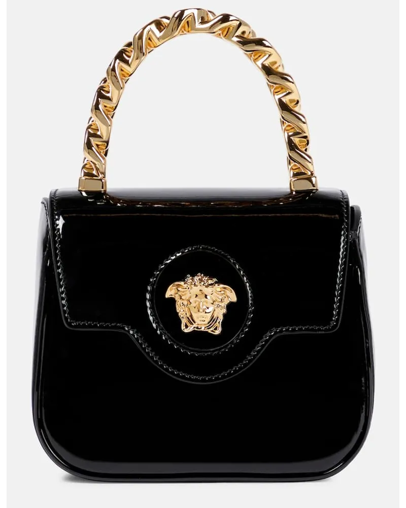 Versace Tote La Medusa Mini aus Lackleder Schwarz