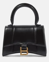 Balenciaga Schultertasche Hourglass Mini aus Leder Schwarz