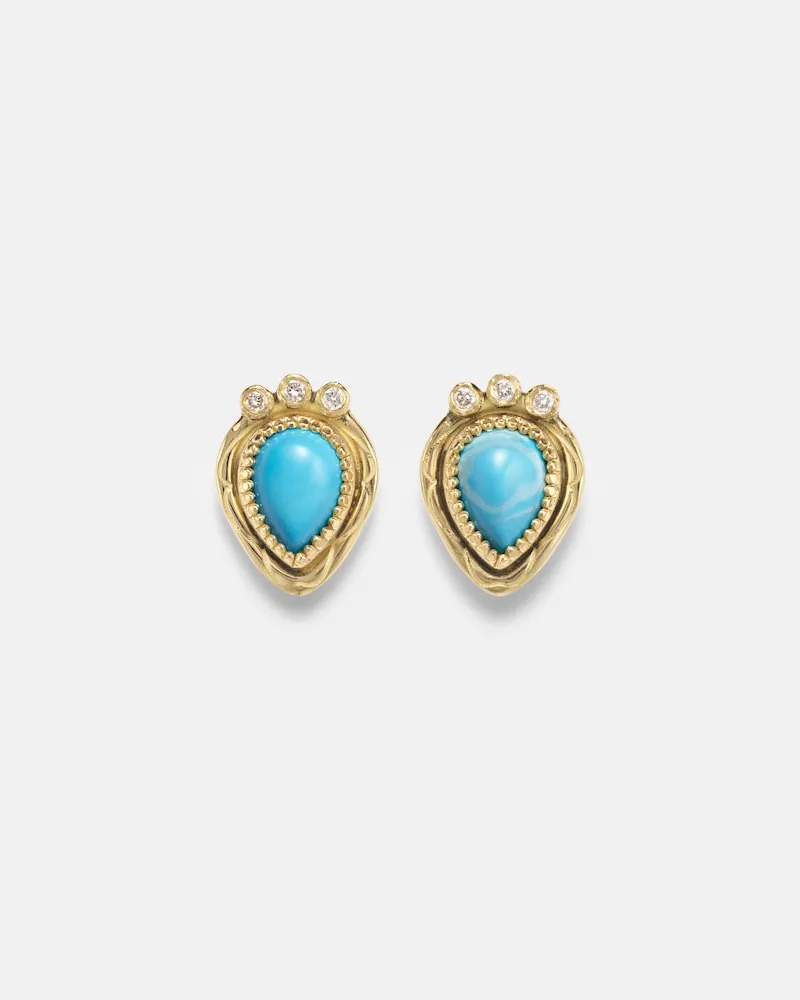 Ileana Makri Ohrringe Tiara aus 18kt Gelbgold mit Diamanten und Türkisen Gold