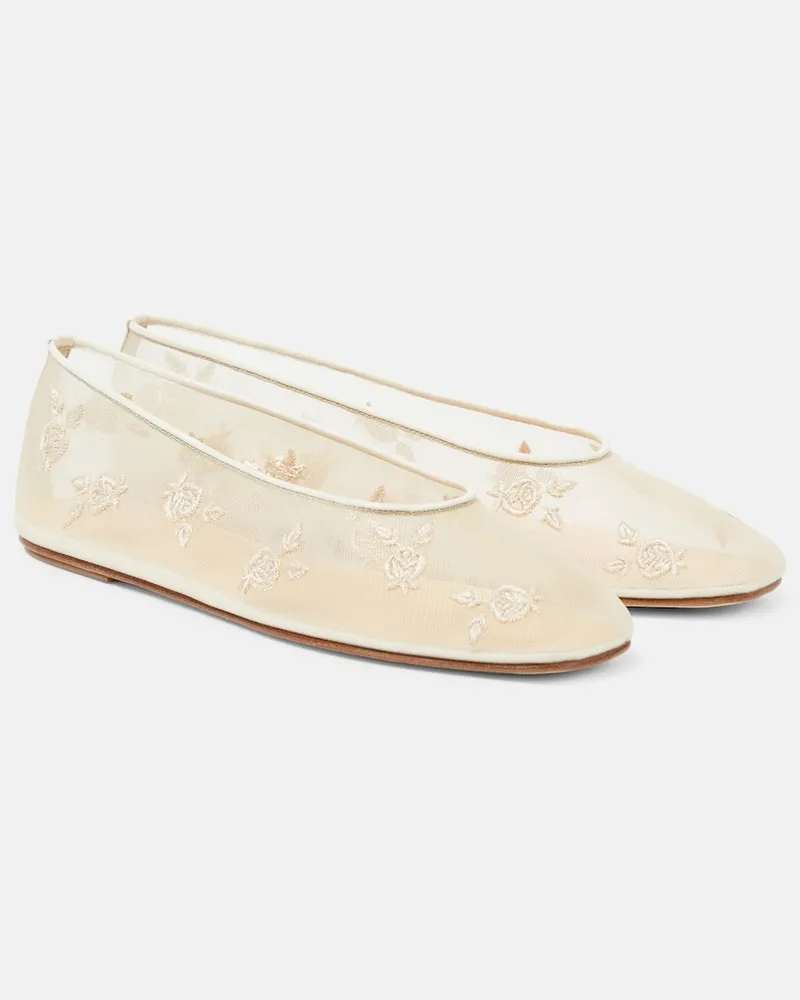 Magda Butrym Bestickte Ballerinas aus Mesh Weiß