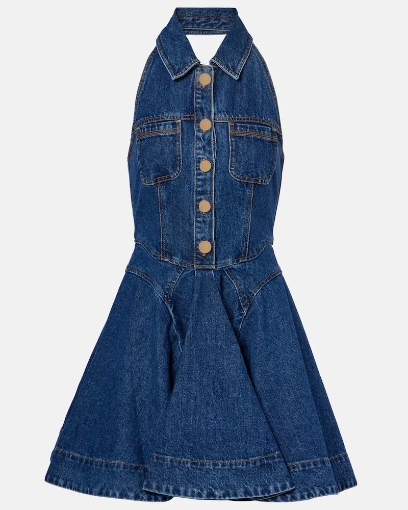 Self-Portrait Midikleid aus Denim Blau