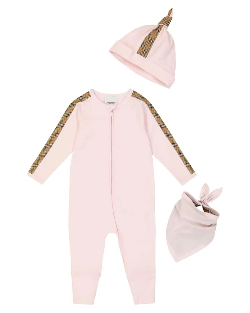 Burberry Baby Set Vintage Check aus Spieler, Mütze und Halstuch Pink