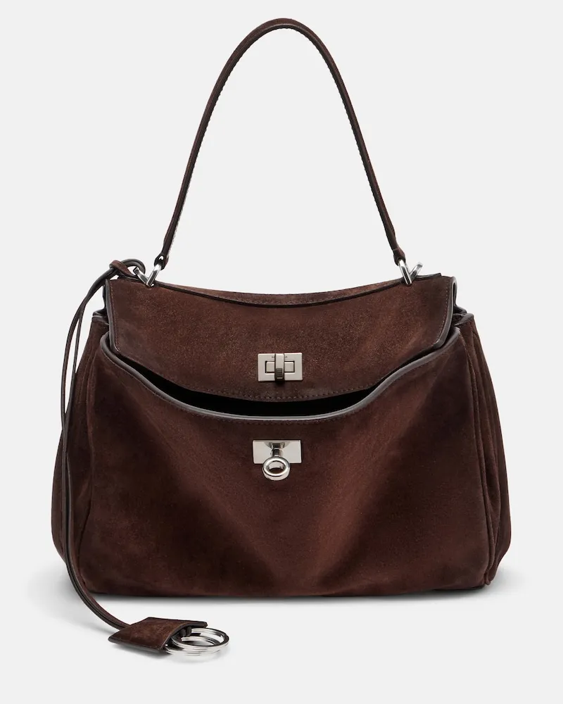 Balenciaga Schultertasche Rodeo Small aus Veloursleder Braun