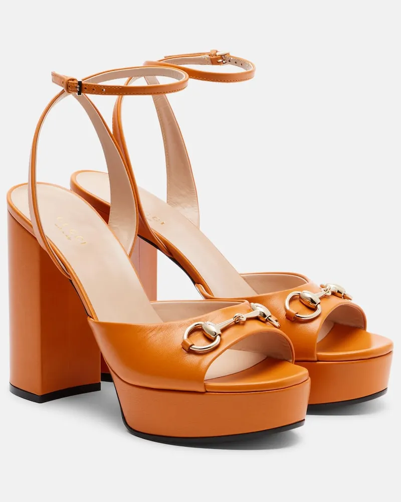 Gucci Plateausandalen Horsebit aus Leder Orange