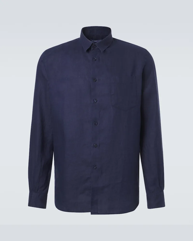 Vilebrequin Hemd aus Leinen Blau