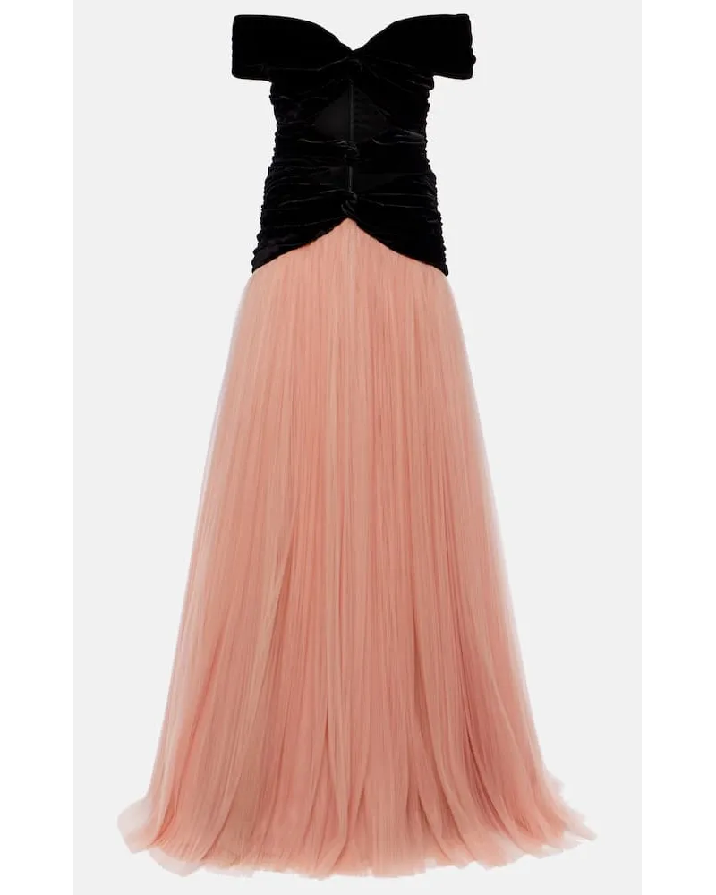 COSTARELLOS Robe Celestine aus Samt und Chiffon Pink