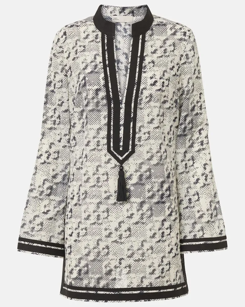 Tory Burch Bedruckte Tunika aus Seide und Baumwolle Schwarz