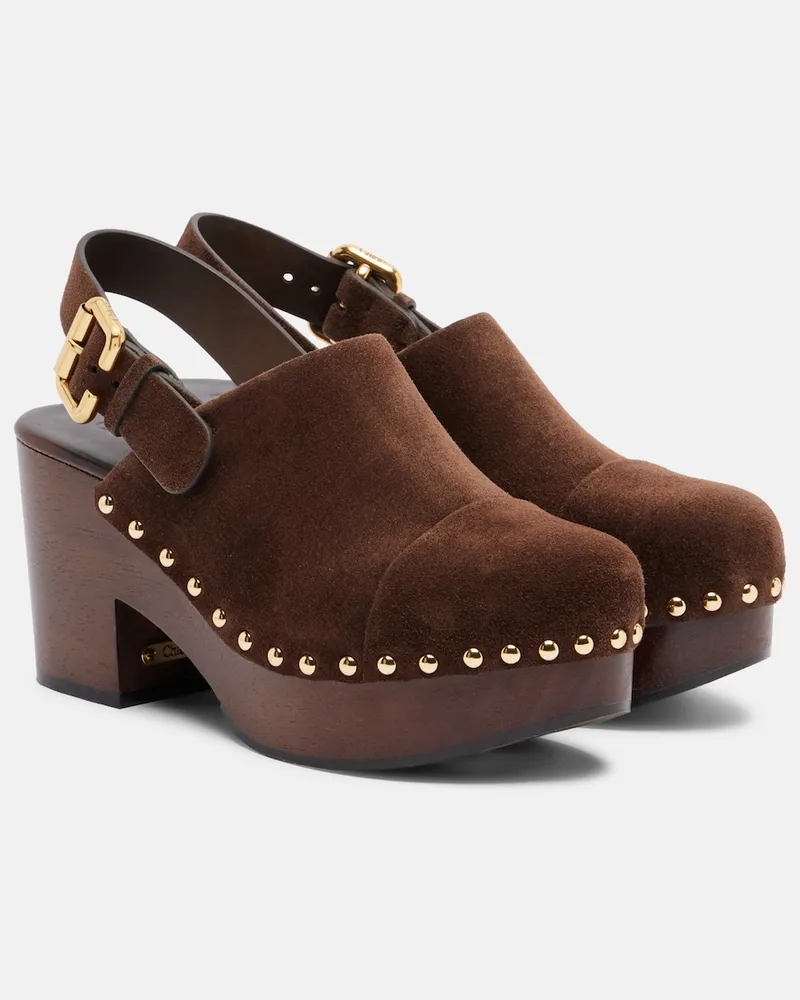 Chloé Chloé Clogs Jeannette aus Veloursleder Braun