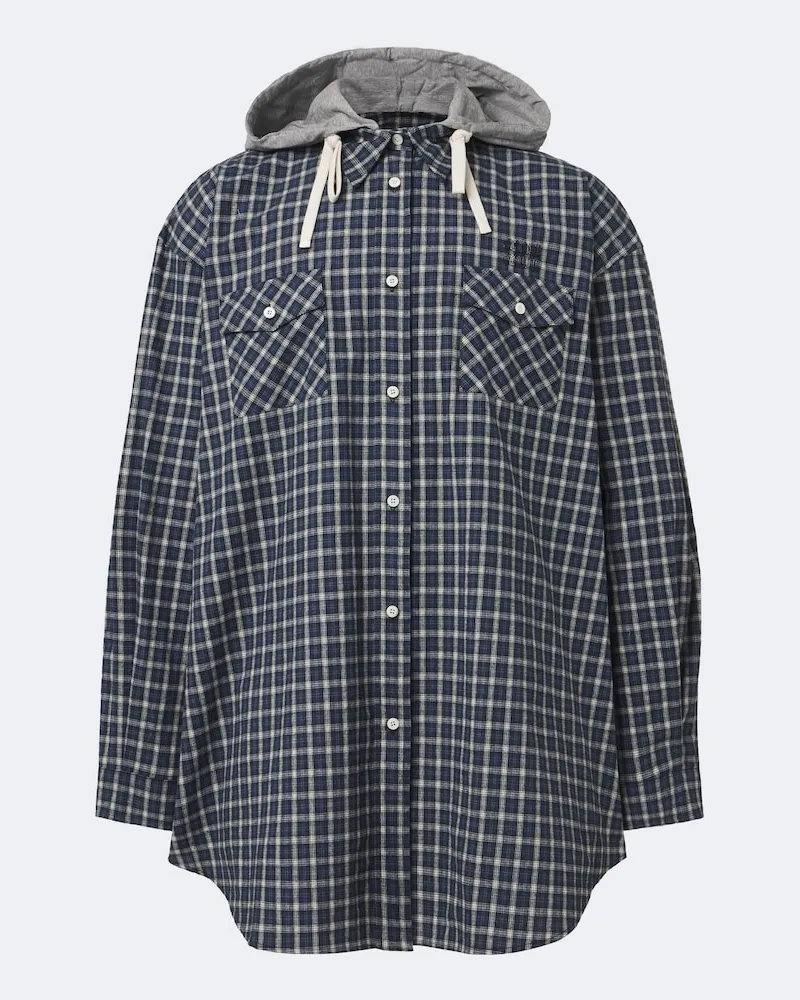 Miu Miu Hemdjacke aus Baumwollflanell Blau
