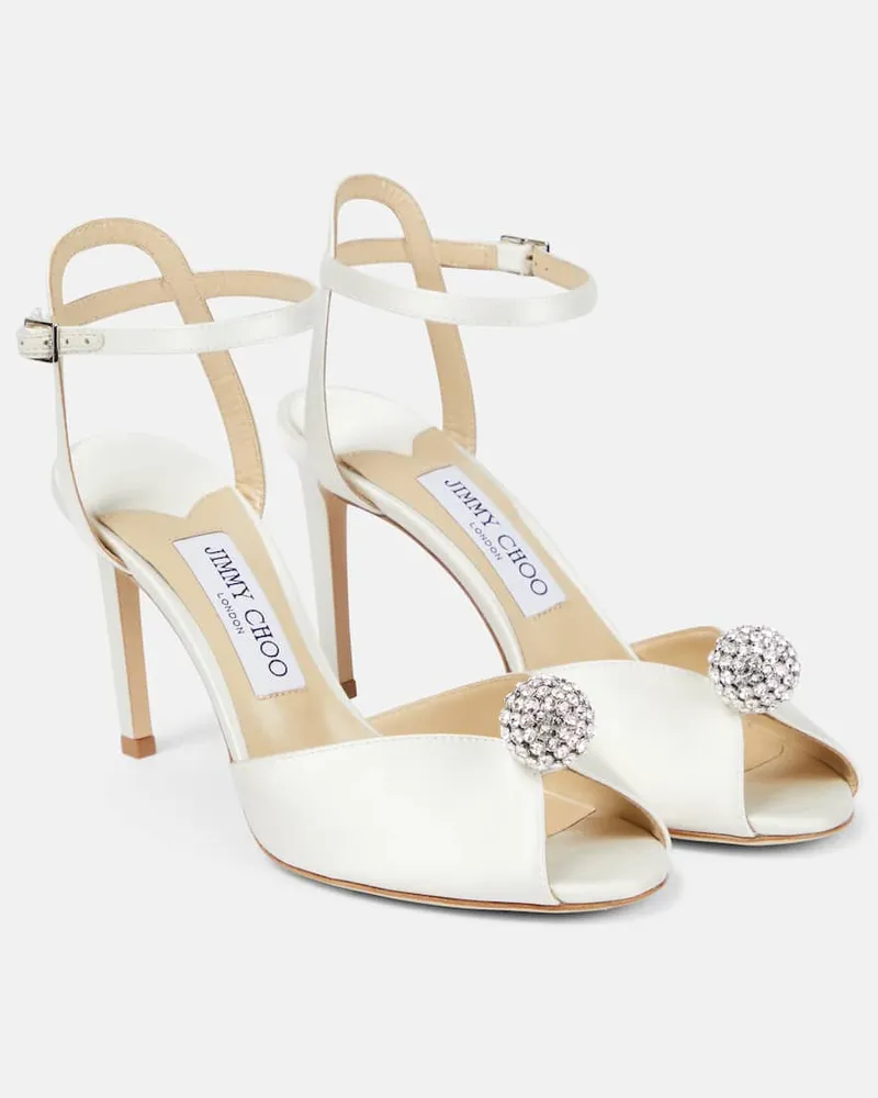 Jimmy Choo Sandalen Sacora 85 aus Satin mit Kristallen Weiã