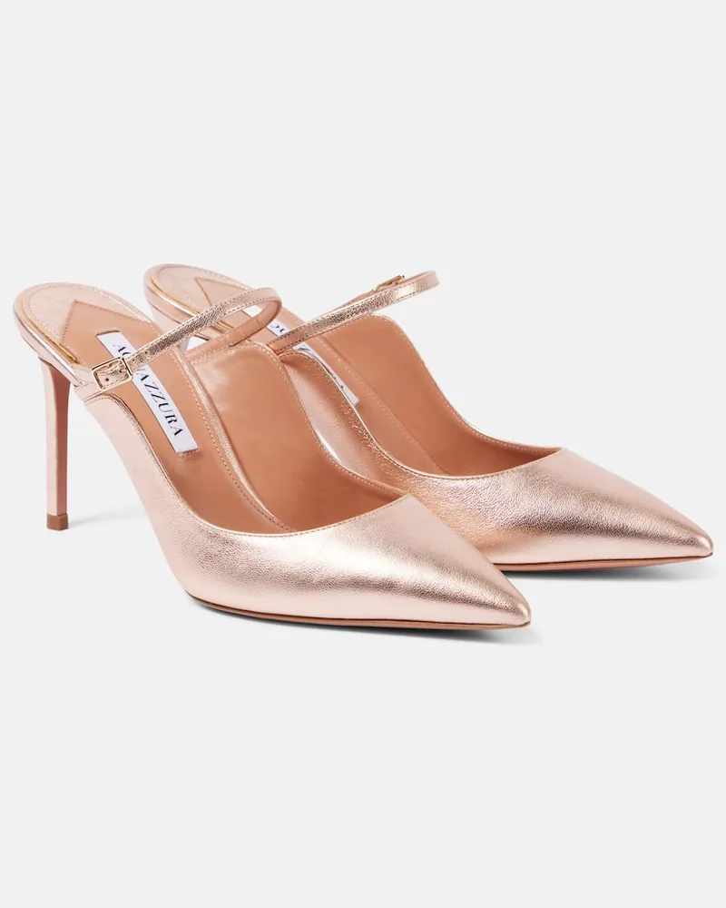 Aquazzura Mules Bellezza 85 aus Metallic-Leder Pink