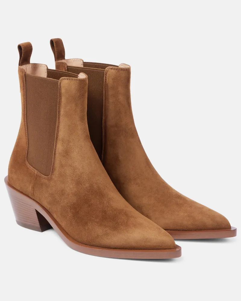 Gianvito Rossi Ankle Boots Western 45 aus Veloursleder Beige