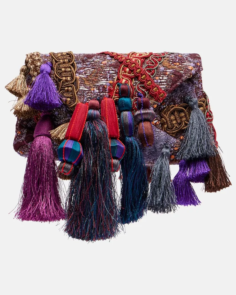 Dries van Noten Verzierte Clutch aus Jacquard Multicolor