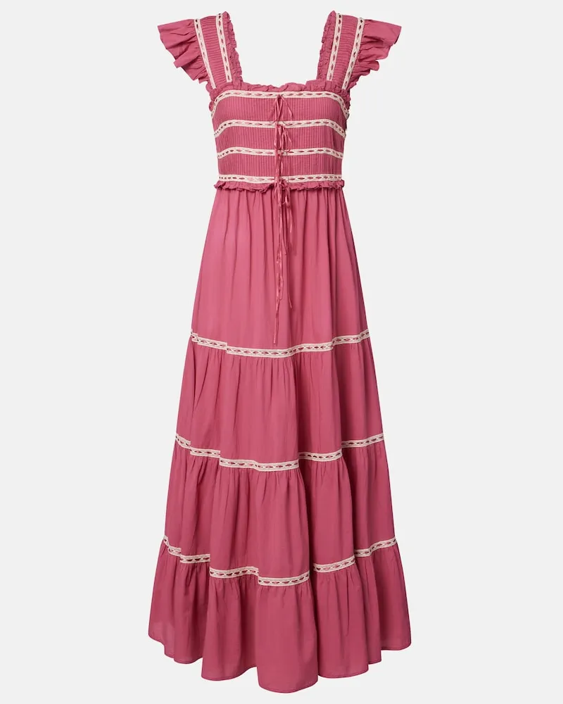 RIXO Midikleid Chandra aus Baumwolle Rosa