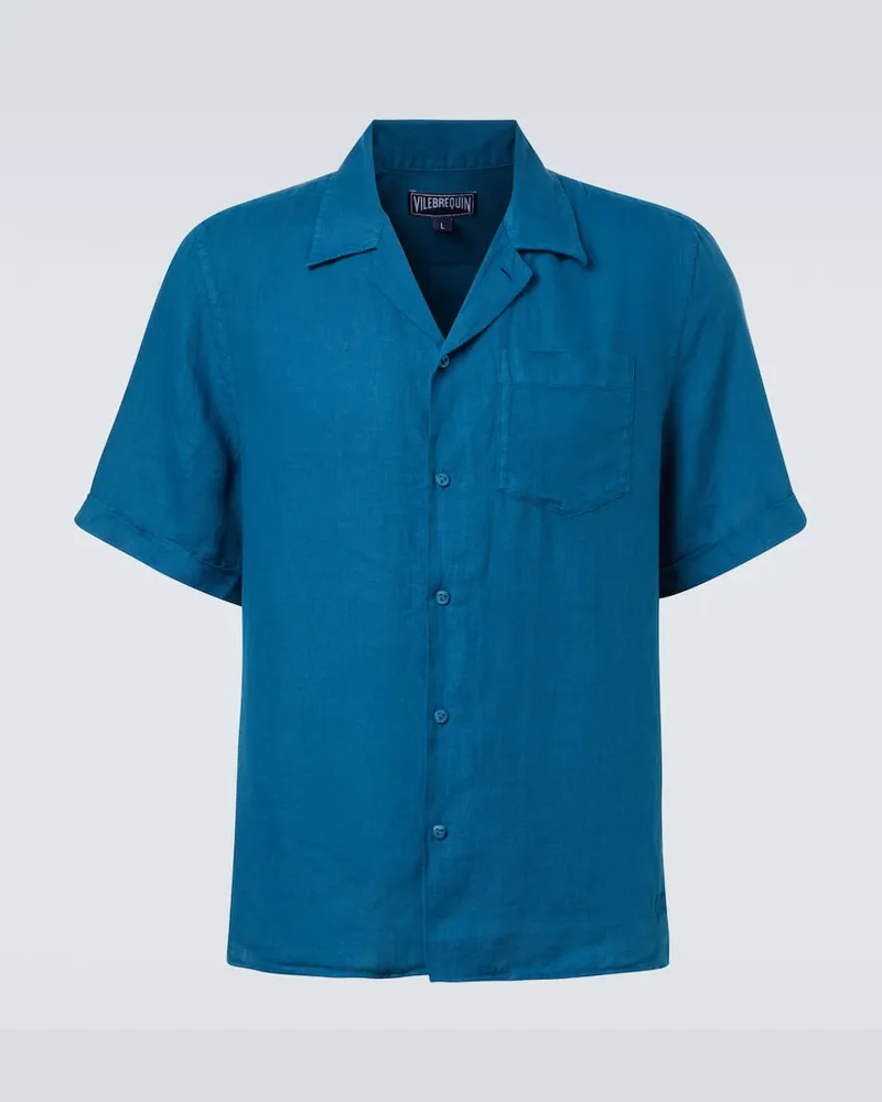 Vilebrequin Hemd Charli aus Leinen Blau