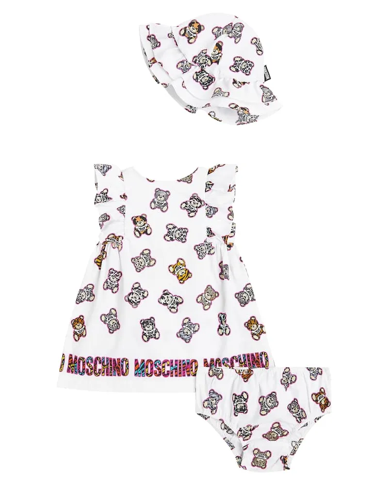 Moschino Baby Set aus Kleid, Höschen und Hut Weiß