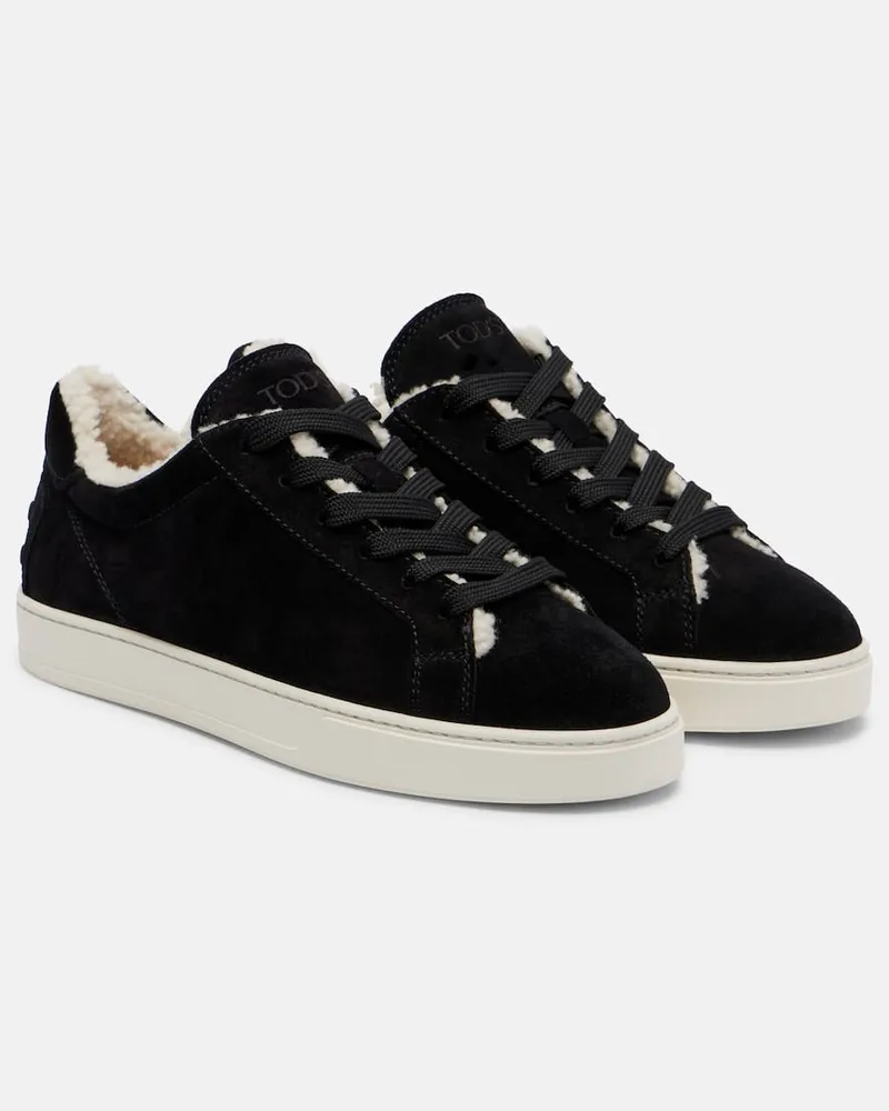 TOD'S Sneakers Cassetta aus Veloursleder mit Shearling Schwarz
