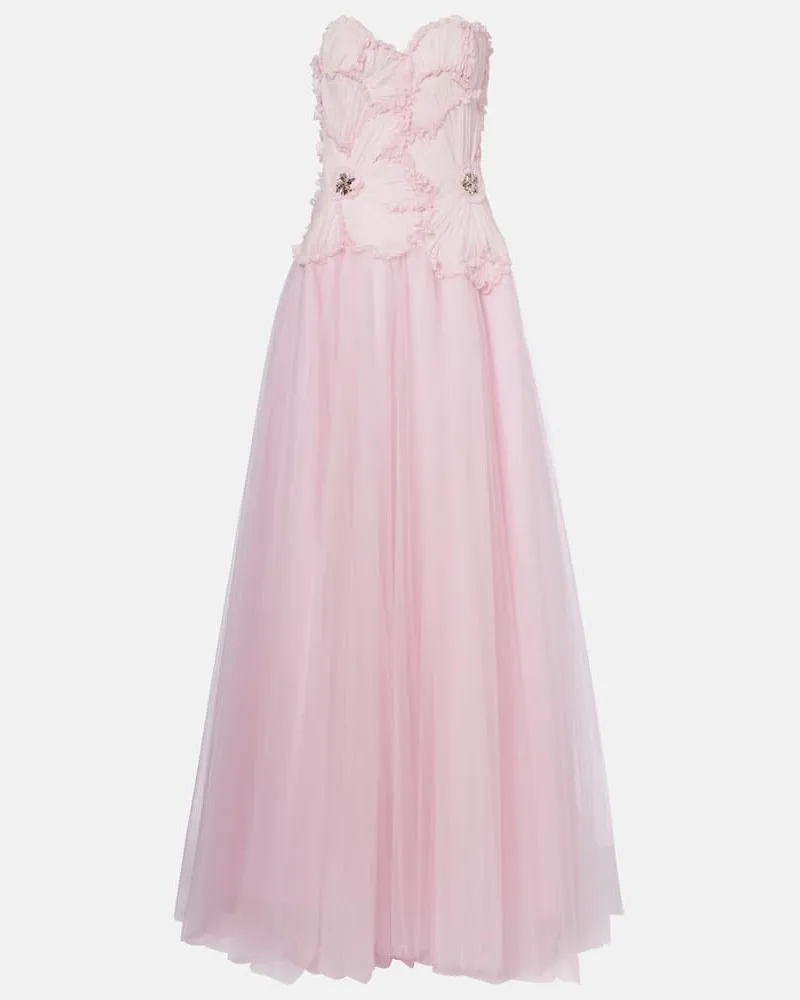 COSTARELLOS Verzierte Robe Edra aus Tüll Pink