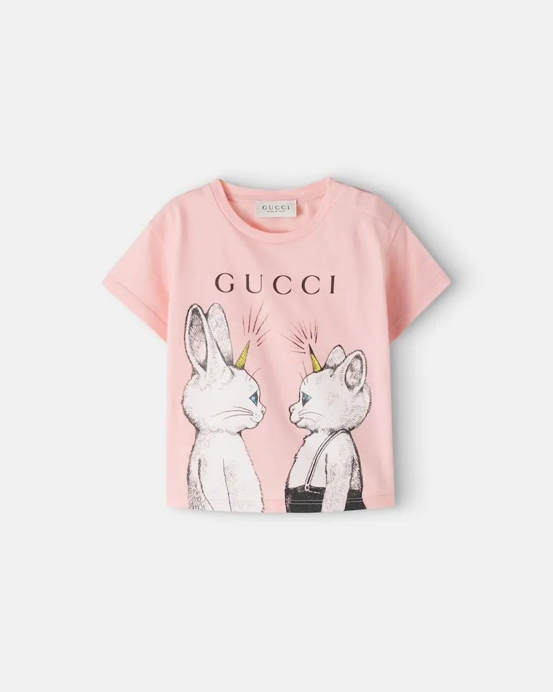 Gucci Bedrucktes T-Shirt aus Baumwoll-Jersey Rosa