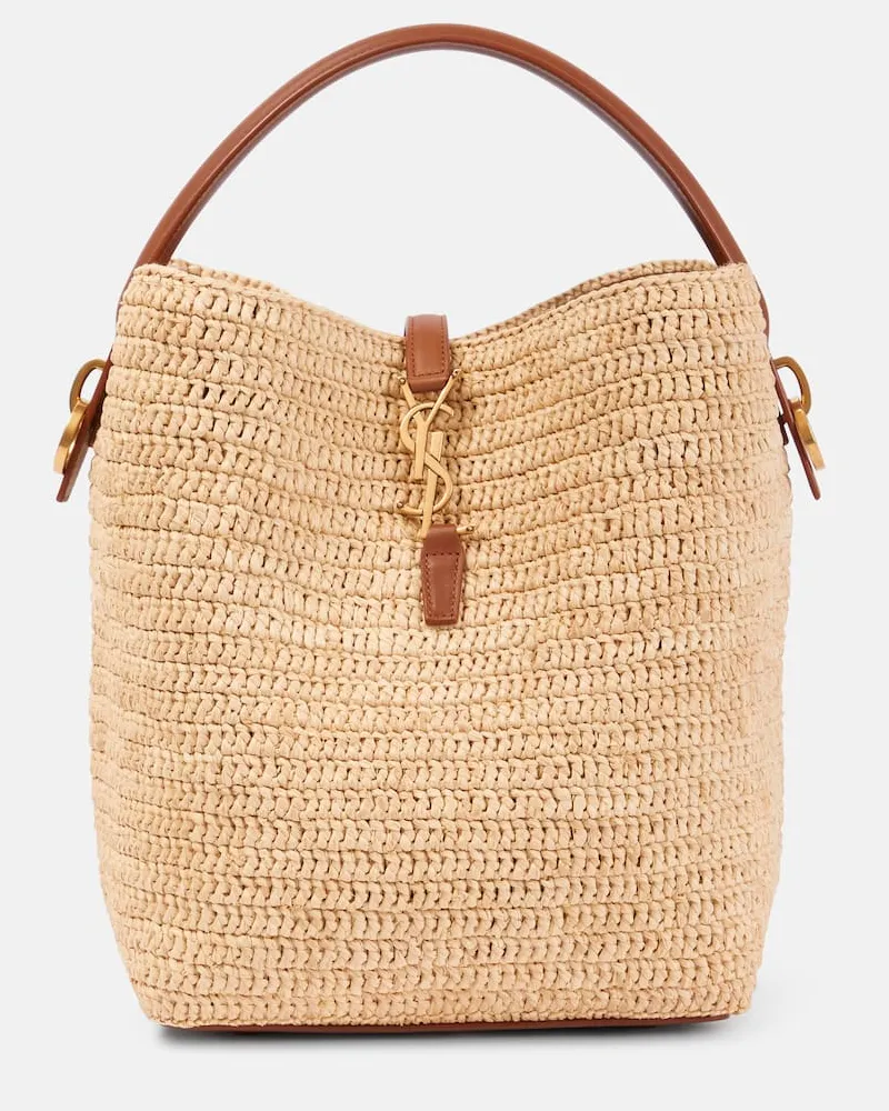 Saint Laurent Bucket Bag Le 37 aus Raffiabast mit Leder Neutral