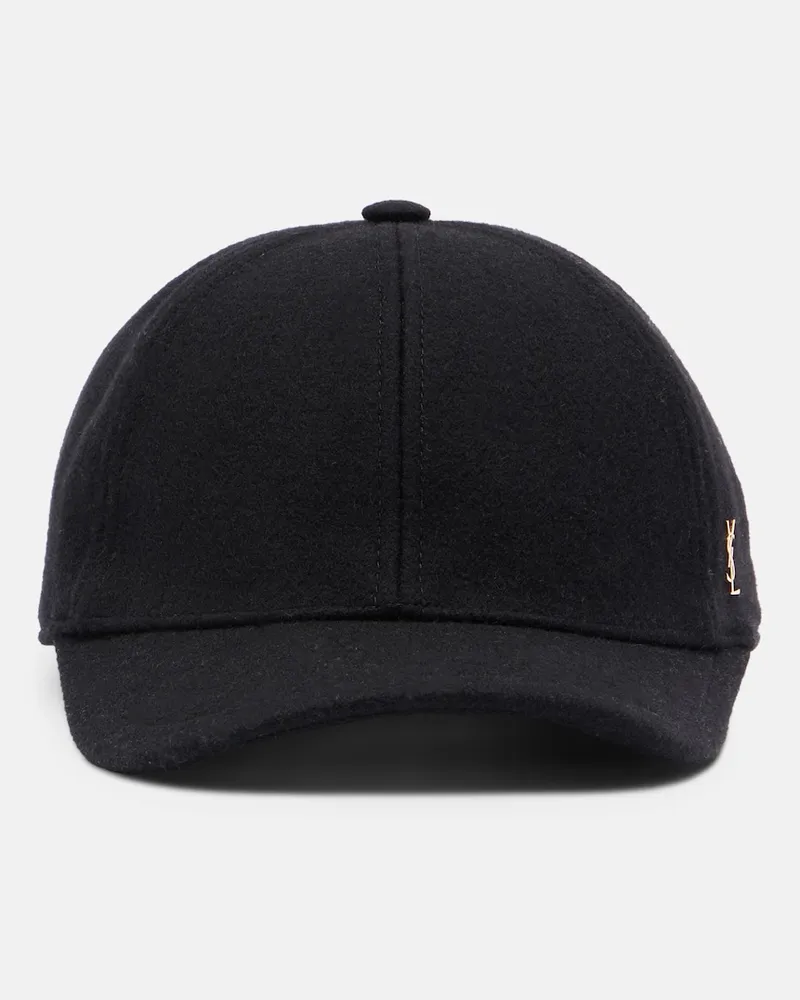 Saint Laurent Baseballcap Cassandre aus einem Wollgemisch Schwarz