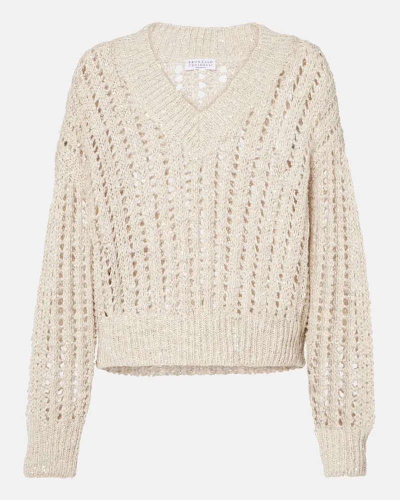 Brunello Cucinelli Pullover aus Strick mit Pailletten Beige