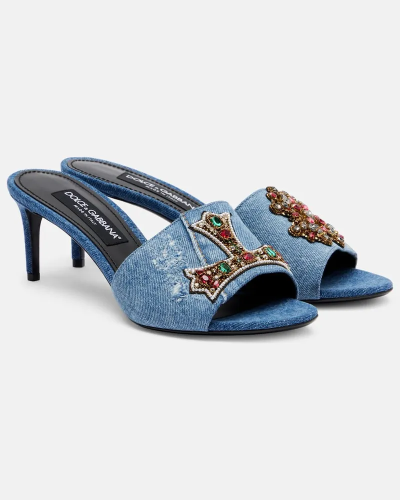 Dolce & Gabbana Verzierte Pantoletten aus Denim Blau
