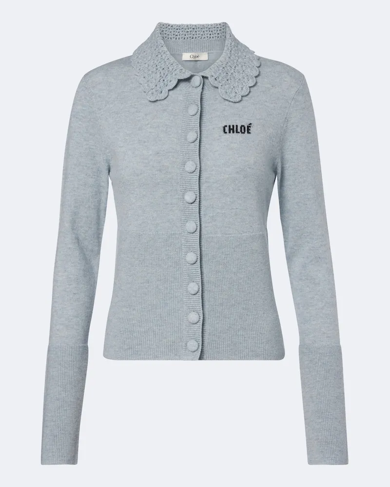 Chloé Chloé Cardigan aus Wolle aus Häkelstrick Blau