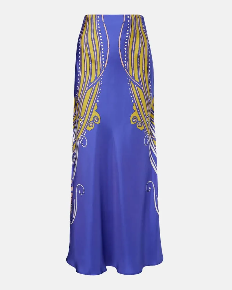 La DoubleJ Bedruckter Maxirock Sleek aus Seidensatin Blau